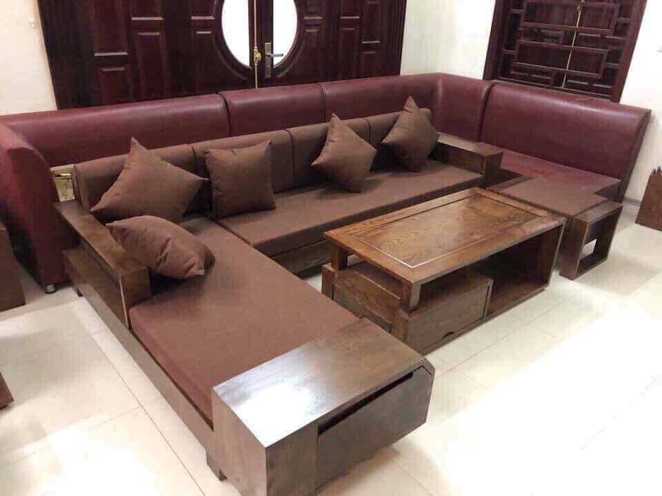 Sofa góc hộp  2m4x1m7 Chất liệu sồi lau óc chó